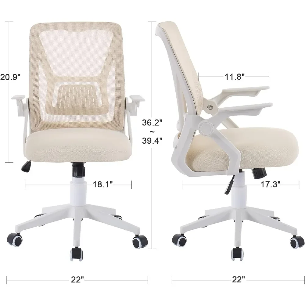Customizable Beige Desk Chair Mid-back Swivel Ergonomic Office Chair With Adjustable Arms Mesh Lumbar