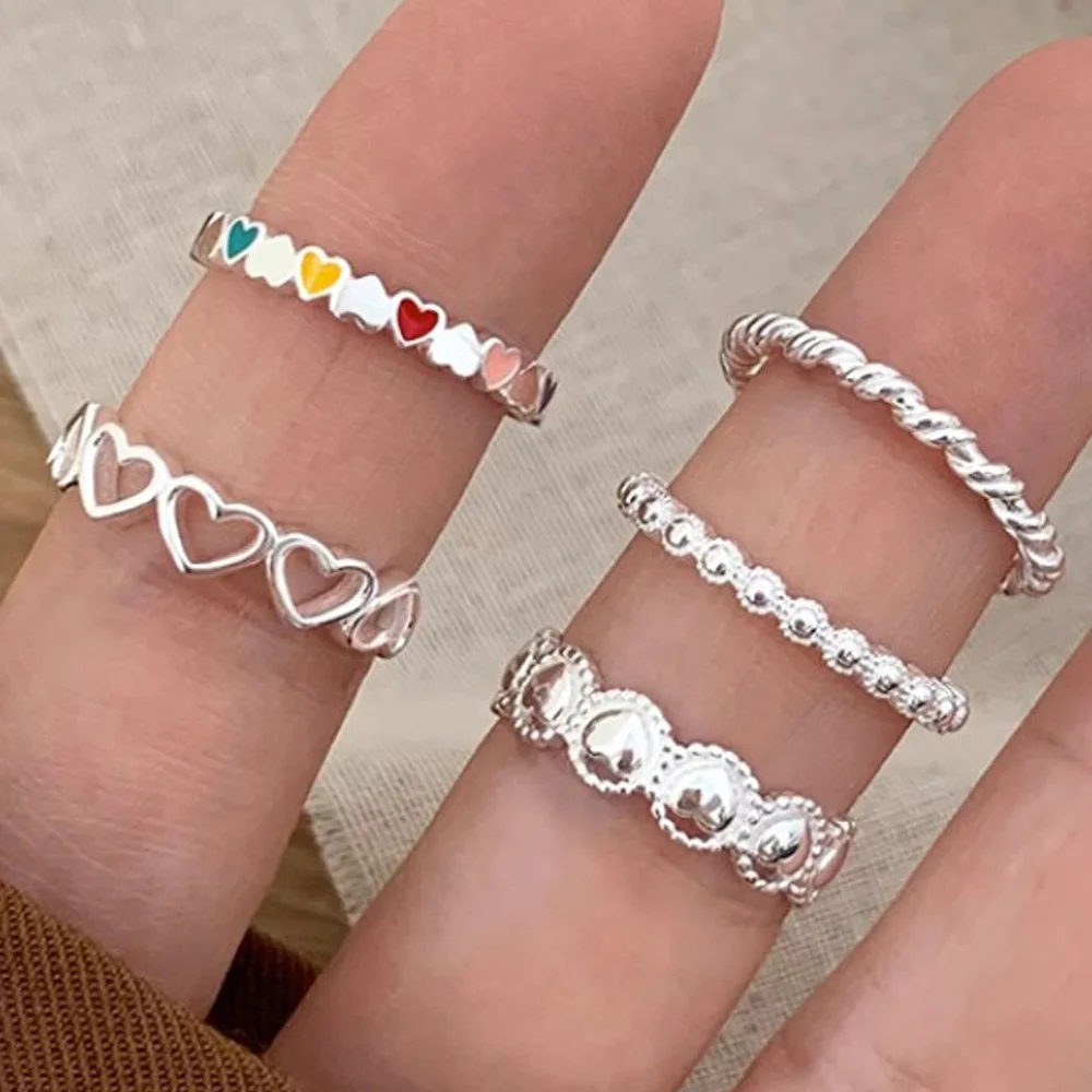 BF CLUB Anello in argento sterling 925 per donna Cuore cavo Semplice aperto Anello vintage fatto a mano Allergia per regalo di compleanno per feste