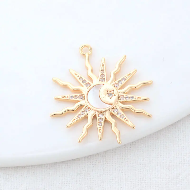 22*26Mm 14K Goud Kleur Messing En Zirkoon Sun Moon Star Charms Hangers Sieraden Maken Levert Diy kettingen Bevindingen Accessoires