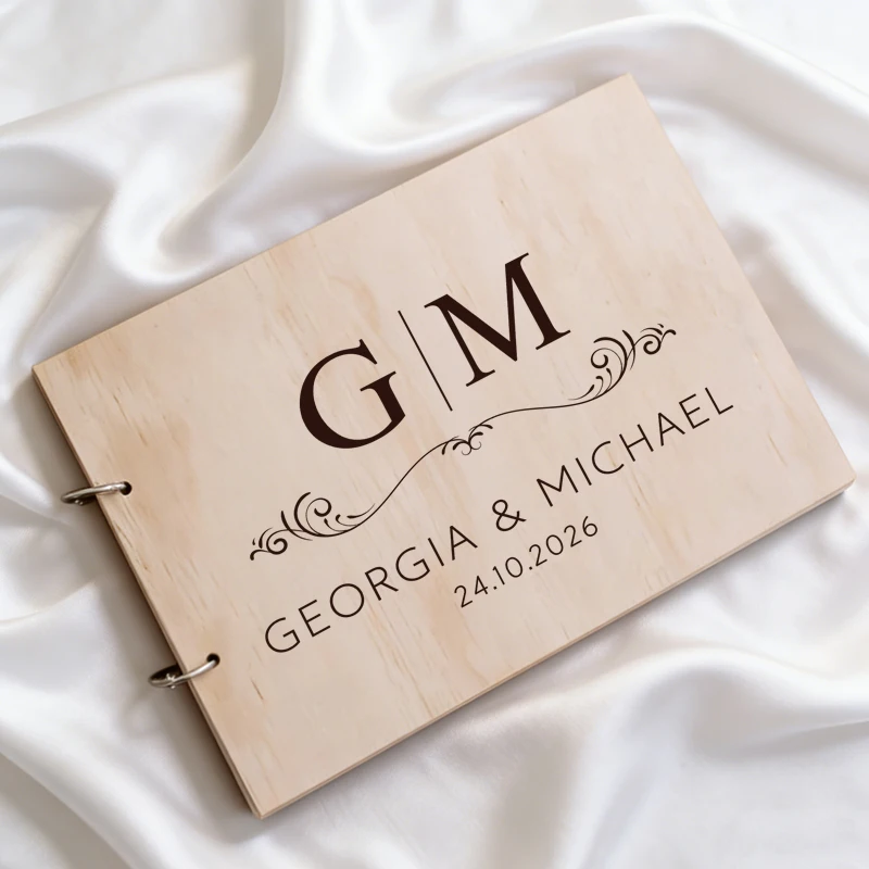 

2 Ring Clips Basswood Cover Guest Book, Personalized Wedding Guest Book, Wedding Wooden Photo Album, Wedding Anniversary Gift