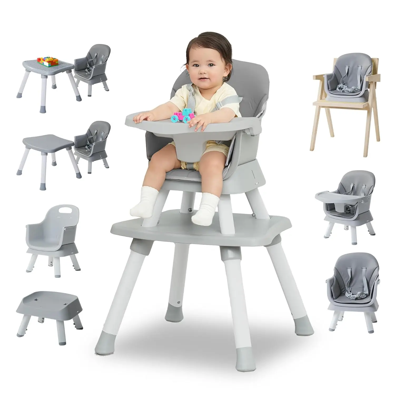 8 in 1 Highchairs for Babies and Toddlers,Baby High Chair Convertible High Chair for Baby,Kids Learning Table,Building