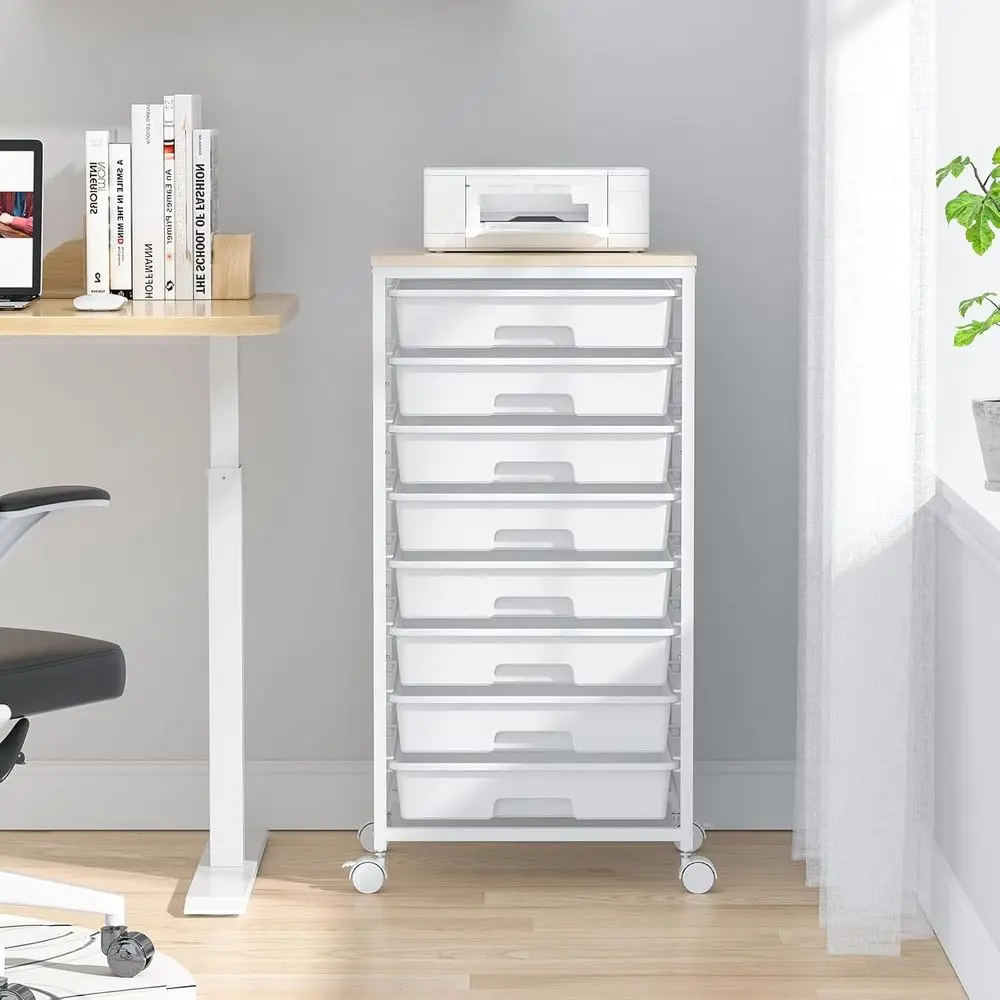 عربة تخزين دوارة مع أدراج، عربة أدوات مع 8 أدراج وطاولة خشبية، عربة درج دوارة، عربة درج تخزين لـ Li #6