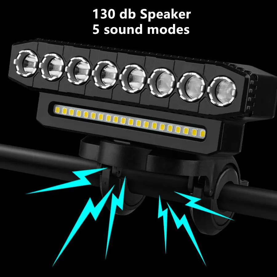 8 LED Bike Front Light with Horn 130dB Bell 6 Modes USB Rechargeable Waterproof Bicycle Headlights MTB Cycling Lamp 1000 LM - Image 4