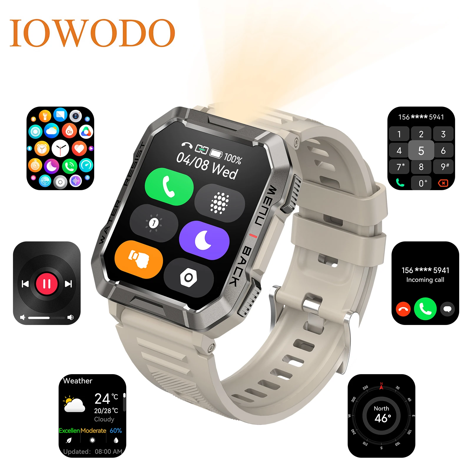 IOWODO Smart Watch for Men Women 2.01