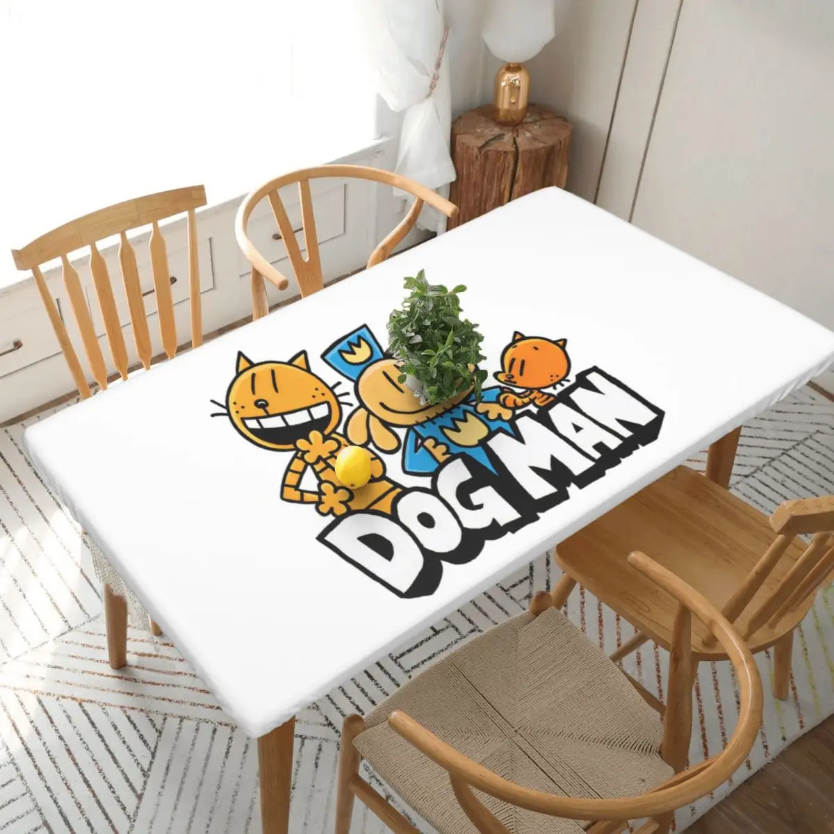 Dog Man Cat And Cute Man Customized Rectangular Tablecloth Oilproof Table Cover for Dining Events Table Cloth