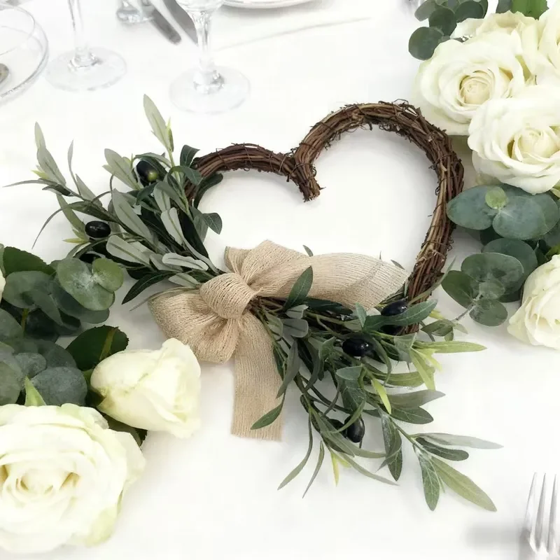 Artificial Olive Leaf Heart Wreath for Home Wedding Party Decoration Four Seasons Holiday Wall Door