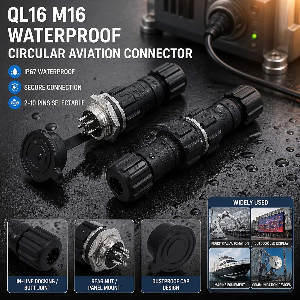 10Pcs QL16 M16 Waterproof Circular Aviation Connector 2-10 Pin Docking Back Nut Panel Mount Male Female Plug Wire Set