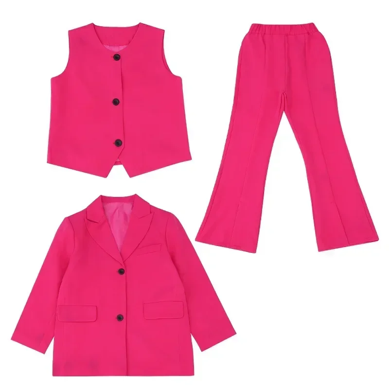 Girls Blazer Suit 2025 Spring Vest Jacket Trousers 3 Pcs School Teenage Children Clothing Set Casual Kids Outfits 13 14 15 Years