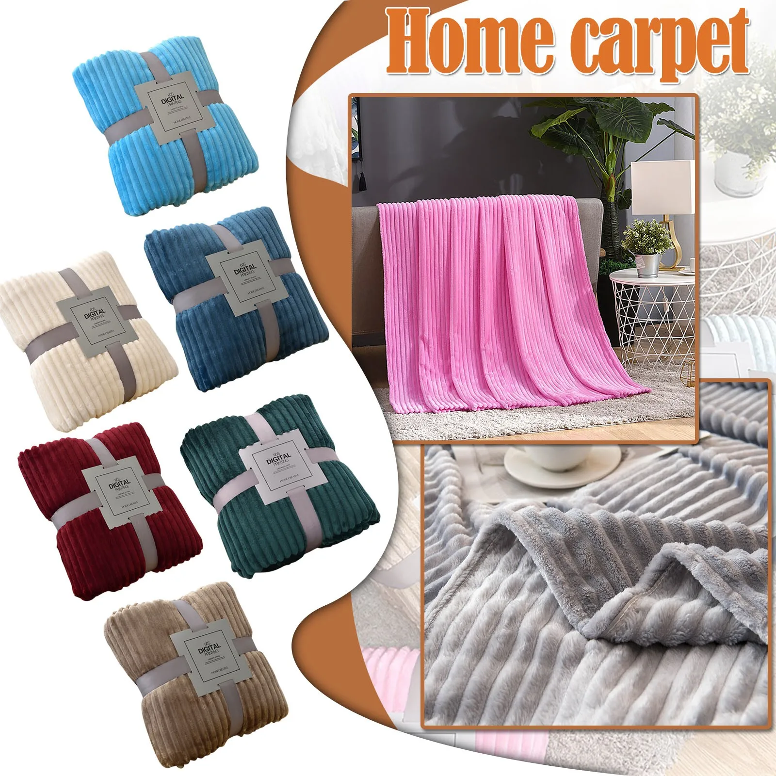 Striped Flannel Blankets For Beds Solid Color Soft Warm Mink Throw Sofa Cover Bedspread Beach Airplane Travel Blankets Sleeping