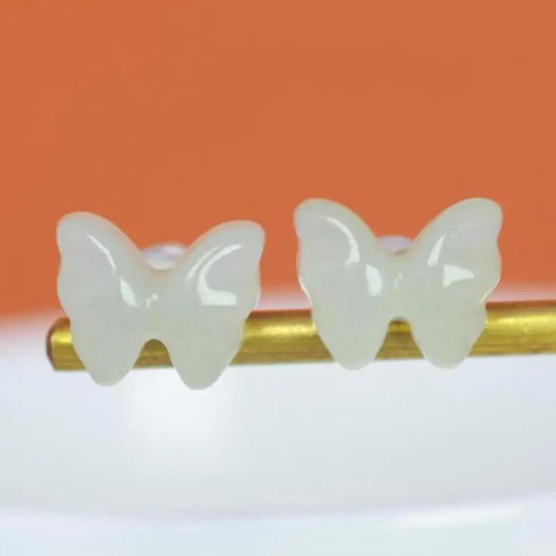 Natural Hetian Jade 925 Silver Butterfly Earrings Women Certified Jewelry Genuine Nephrite Jade Stone Butterfly Stud Earrings