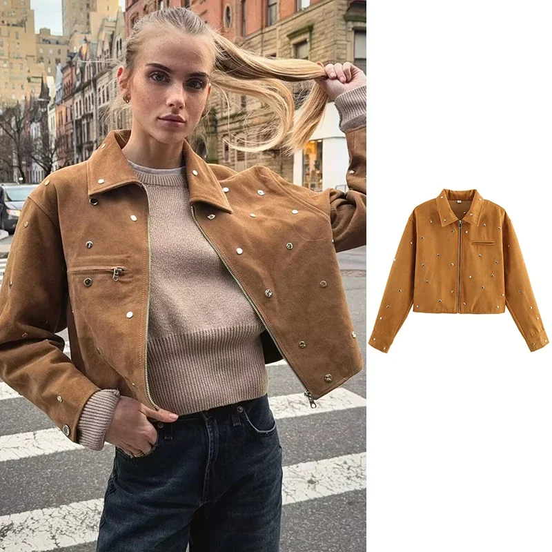 

2025 New Autumn Jackets Women's Outerwear Chic Loose Rivet Elegant Women's Jacket Fashion Young Students Coat