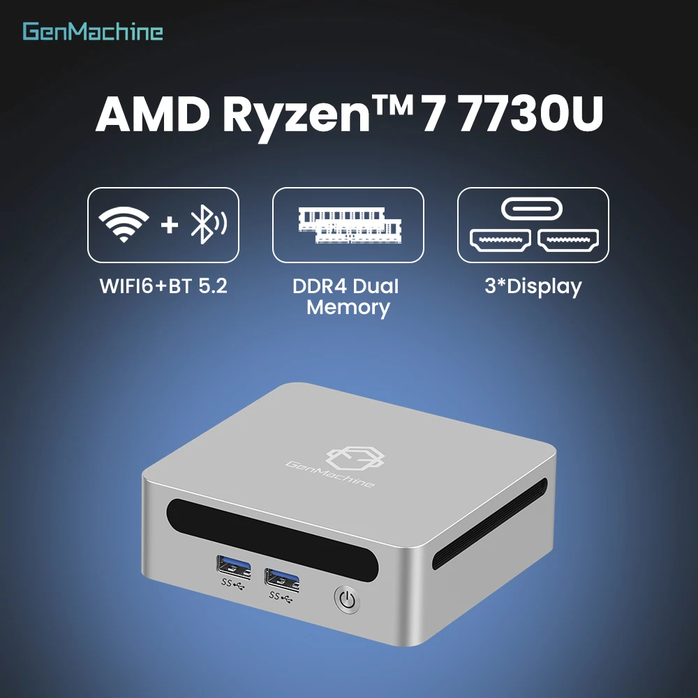 Radeon GPU, 4K HDMI, WiFi6, Compact Genmachine Ryzen 7 7730U Mini-PC – 8 Kerne 16 Threads, 15 W effiziente Leistung