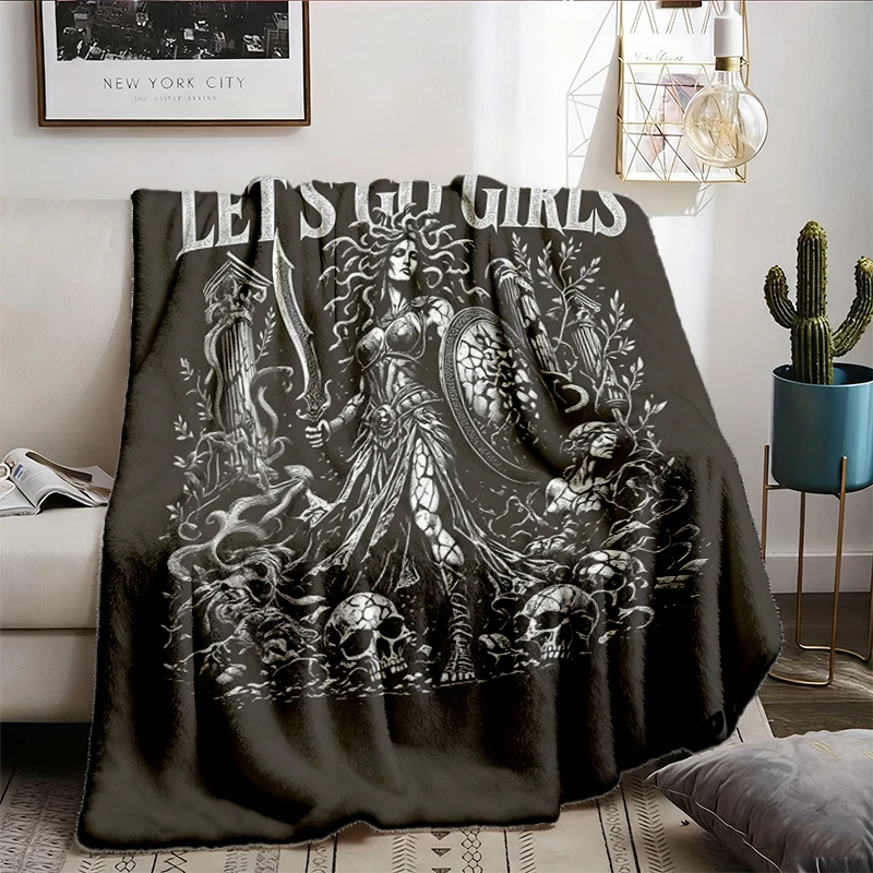 Let's Go Girls Medusa Flannel Blanket, Greek Mythology Empowerment Flannel Blanket, Dark Feminine Flannel Blanket