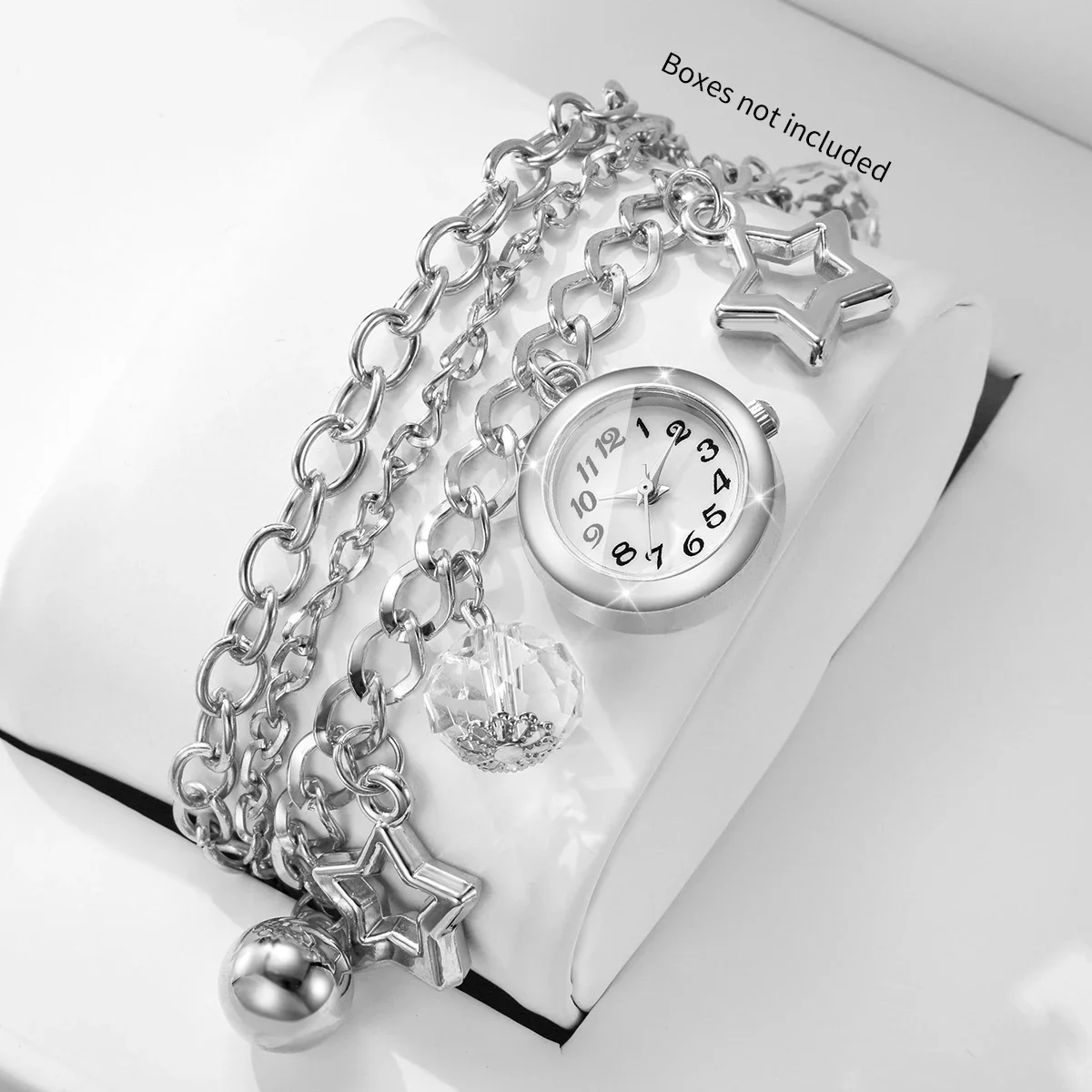 Fashion Women Bracelet Watch StarCrystal Charm Silver Multi‑Layer Chain Ladies Quartz Wristwatches Relogio Feminino（Without Box）