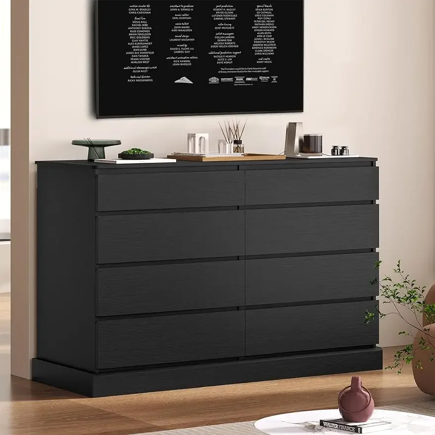 

Black Dresser for Bedroom,Long Dresser with 8 Drawers,51.5''W Wooden Dresser Chest of 8 Drawers,Large Capacity Clothing Storage