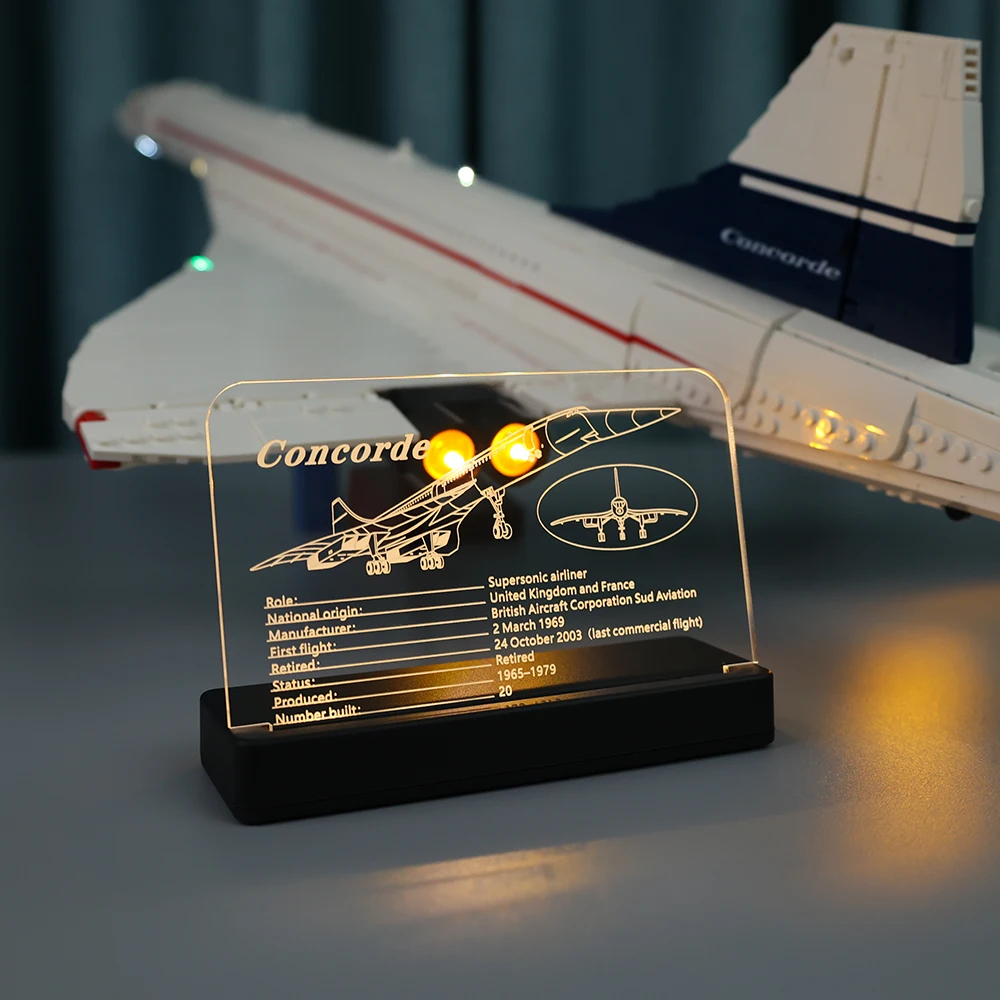 LED Light Acrylic Display Nameplate For 10323 Concorde Model Building Blocks Bricks Toys Set