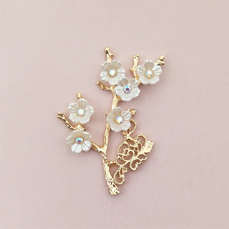 5 Pcs Resin Flower Alloy Rhinestone Pearl Branches Leaves Button For DIY Clothing Bag Plate Buckle Handmade Jewelry Accessories