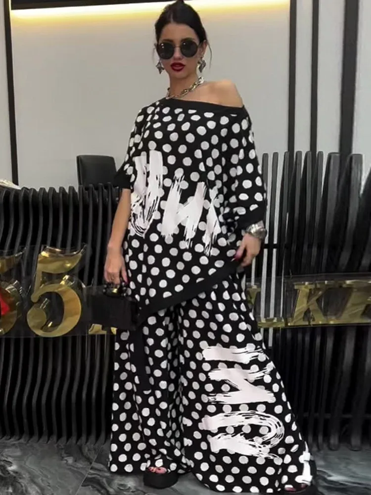 

2 Pieces Women's Sets 2025 Summer Autumn Dot Print Shirt Blouse Suit Tops And Pants Suits Two Piece Set Tracksuit Outfit