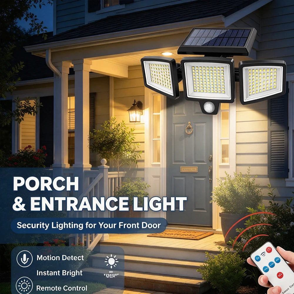 3 Modes 208 LED Solar Split Wall Lamp, Waterproof Motion Sensor Outdoor Security Light for Garden, Street and Yard