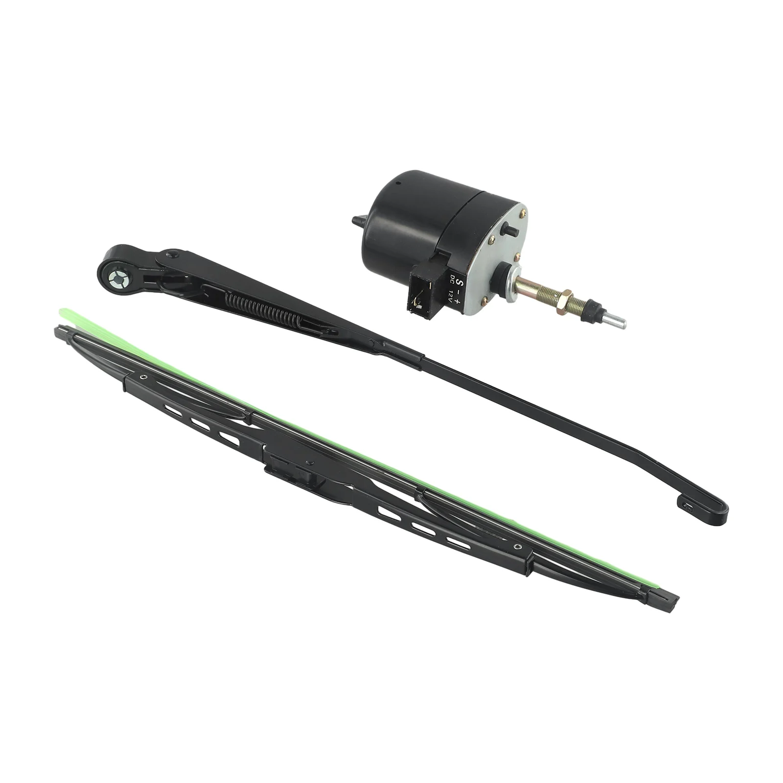 12V Wiper Motor with 105 Degree Sweep for Tractor and Boat Windshields Includes Two 400mm Wiper Blades for Replacement