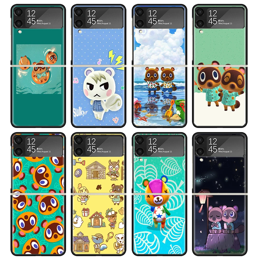 Animal C-Crossing New Horizons Case For Samsung Galaxy Z Flip 4 5 3 z Flip5 Flip4 5G Hard Phone Cover Flip3 Split Folding Black