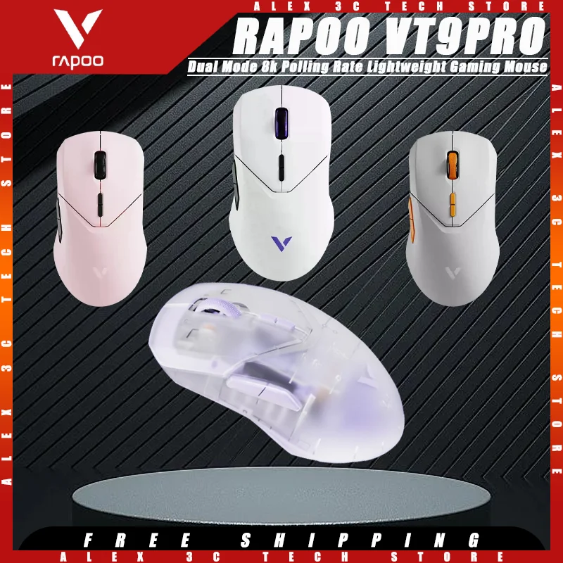 RAPOO VT9PRO Gaming Mouse Dual Mode Wireless Paw3395 Sensor Lightweight 8K Polling Rate Customized Gaming Mouse Pc Accessories