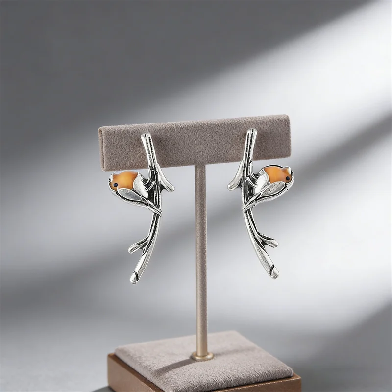Vintage Silver Plated Cute Bird Stud Earrings For Women Girls Party Wedding Birhday Jewelry Gift eh287
