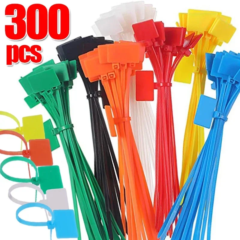 300/100pcs Colorful Nylon Cable Tie Markers Tag Cable Self-locking Zip Ties Office Plastic Loop Ties Wire Wraps Fixing Straps