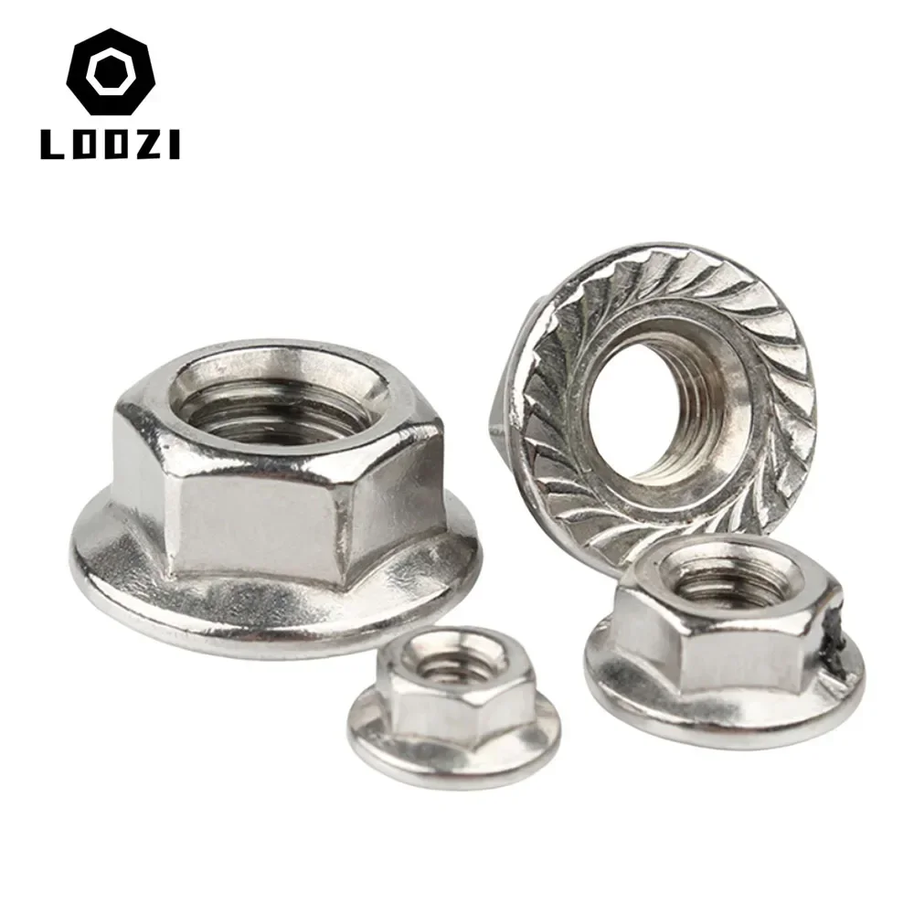 1/2/5/10/25X M3 M4 M5 M6 M8 M10 M12 M16 M20 304 Stainless steel Hexagon Hex Head Serrated Spinlock Flange Nut Lock Nuts DIN6923