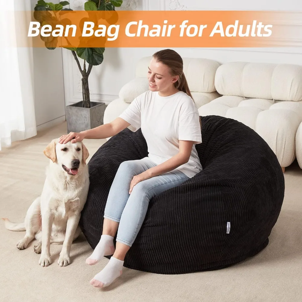 Homguava Bean Bag Chair:Teardrop Bean Bags with Memory Foam Filled, Compact Beanbag Chairs Soft Sofa with Corduroy Cover (Black)