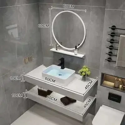 High-End Hotel Wall-Mounted Stone Vanity, Countertop Basin & Slab Sink for Luxury Bathrooms