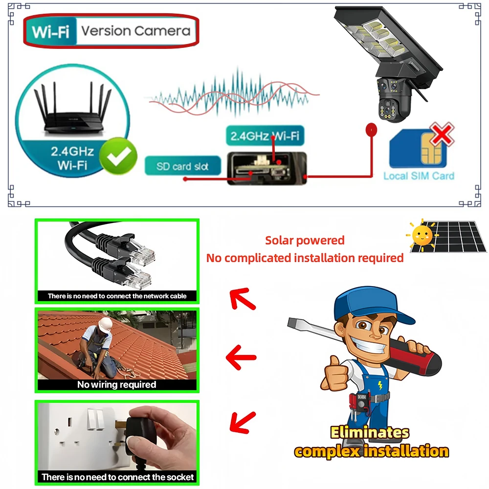 V380pro kvalita produkt solární ulice lampa integrovaný WIFI pozorování kamera 8K tři obrazovka záruka ochrana CCTV kamera