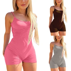 2023 Fashion Women's Casual U-Neck Spaghetti Strap Playsuits Summer Ladies Sexy Solid Color Backless Skinny Bodysuits Rompers