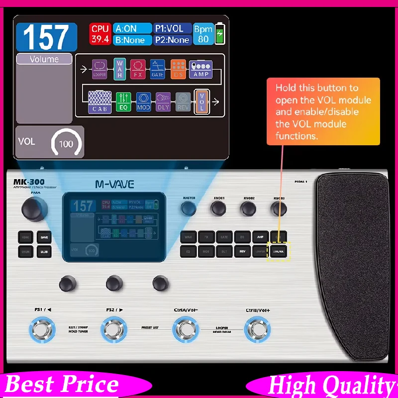 M-VAVE MK-300 Multifunctional Guitar/Bass Effector 120 AMP Models 11 Effect Modules 150s STEREO LOOP Guitar Parts & Accessories