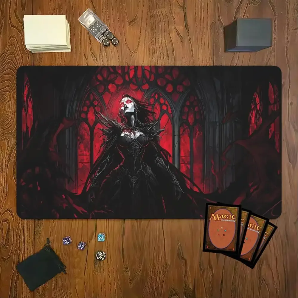TCG Playmat, Extended Mat, Waterproof, Stitched Edges, Gothic Dark Witch Lady Print, Pad for Cards & Room