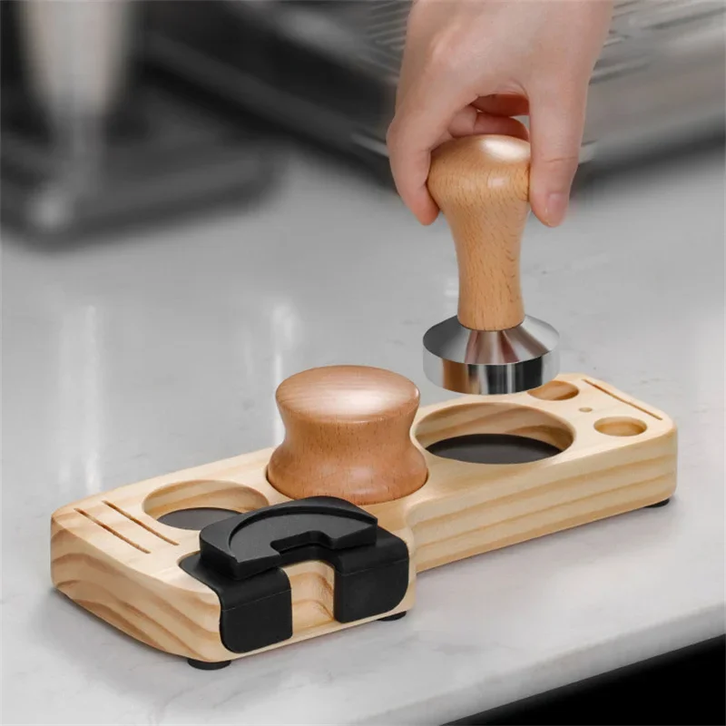 

Coffee Tamper Stand Wooden Portafilter Organizer Coffee Lever Tool Tamper Mat Presser Holder For Espresso Distribution Lever