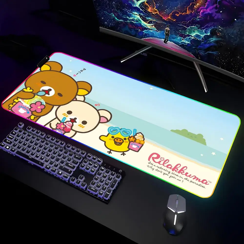 リラックママウスパッドゲーマーrgbデスクマットキーボードマットゲーミングラップトップledマウスパッドデスクプロテクターアニメマウスマット