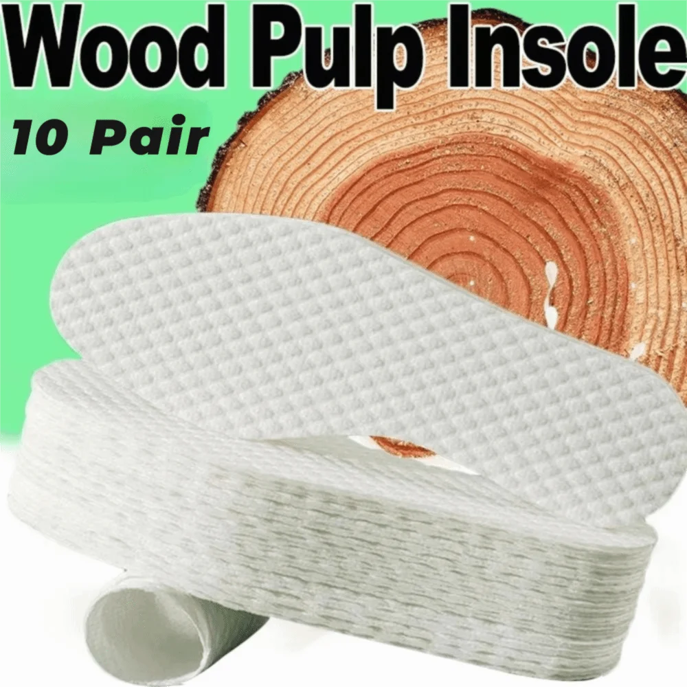 10Pair/Pack Light Weight Breathable Nature Wood Pulp Insoles Soft Deodorant Sweat Absorbing Insoles Comfort Shoe Pads Daily Wear