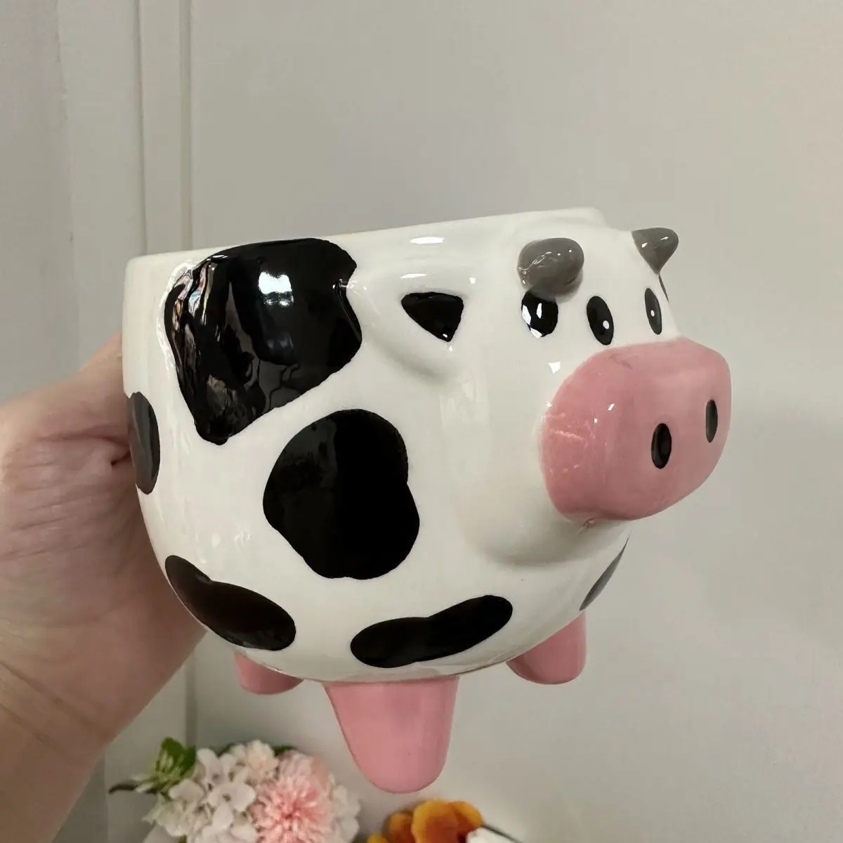 Creative 3D Cow Ceramic Cup Cartoon Pattern and Footed Water Mug Coffee Cup Summer Winter Breakfast Cup Drinkware Delicate Gift