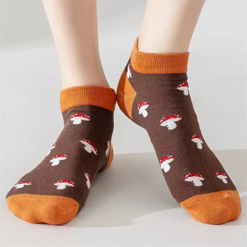5 Paar Damensocken mit Ästhetischem Waldpilzmuster für Frühling und Sommer, Weiche und Atmungsaktive Knöchelsocken für Alle Jahreszeiten – Detail 5
