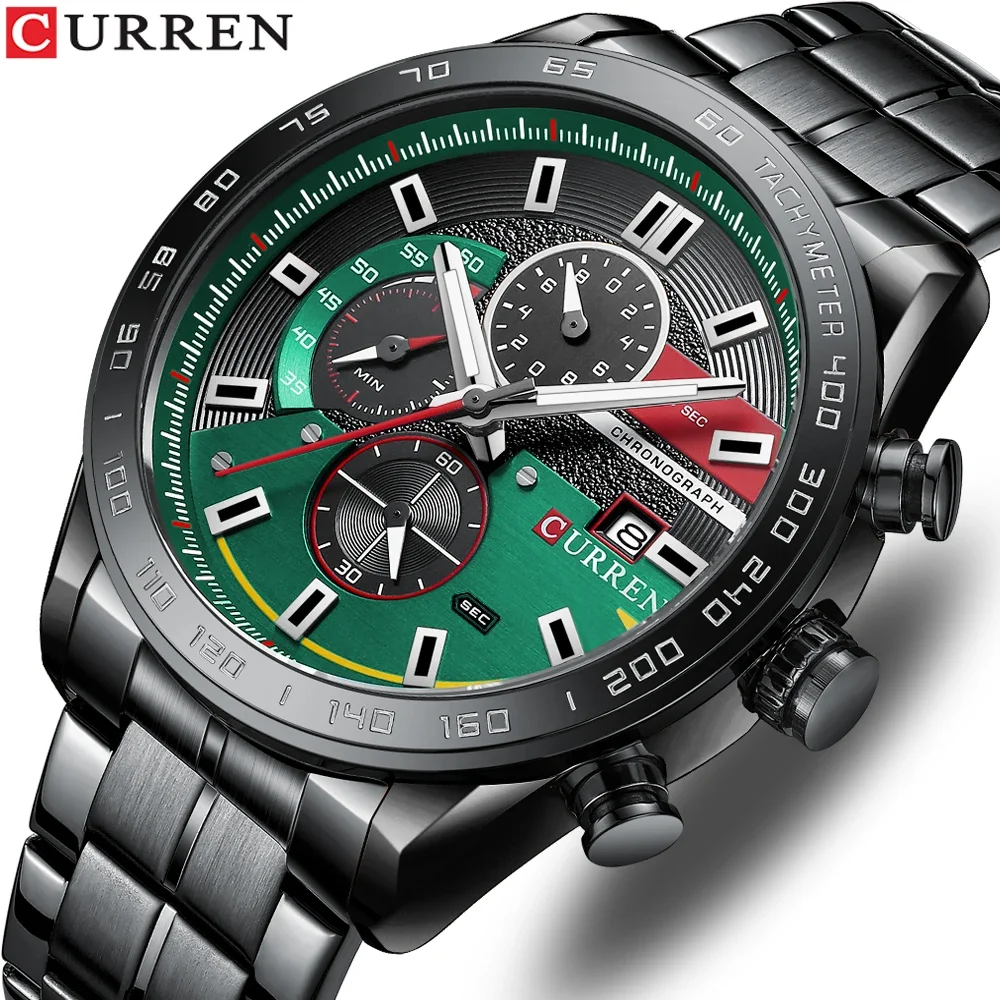 CURREN Brand Men's Sports Watch Luxury Brand Quartz Clock Waterproof Strap Fancy Round Dial Chronograph Luminous Calendar Clock