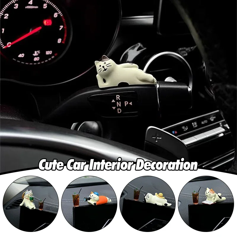 

2025 Cute Car Interior Decoration Ornaments Mini Cat Action Figure Auto Dashboard Rearview Mirror Decoration Car Accessories