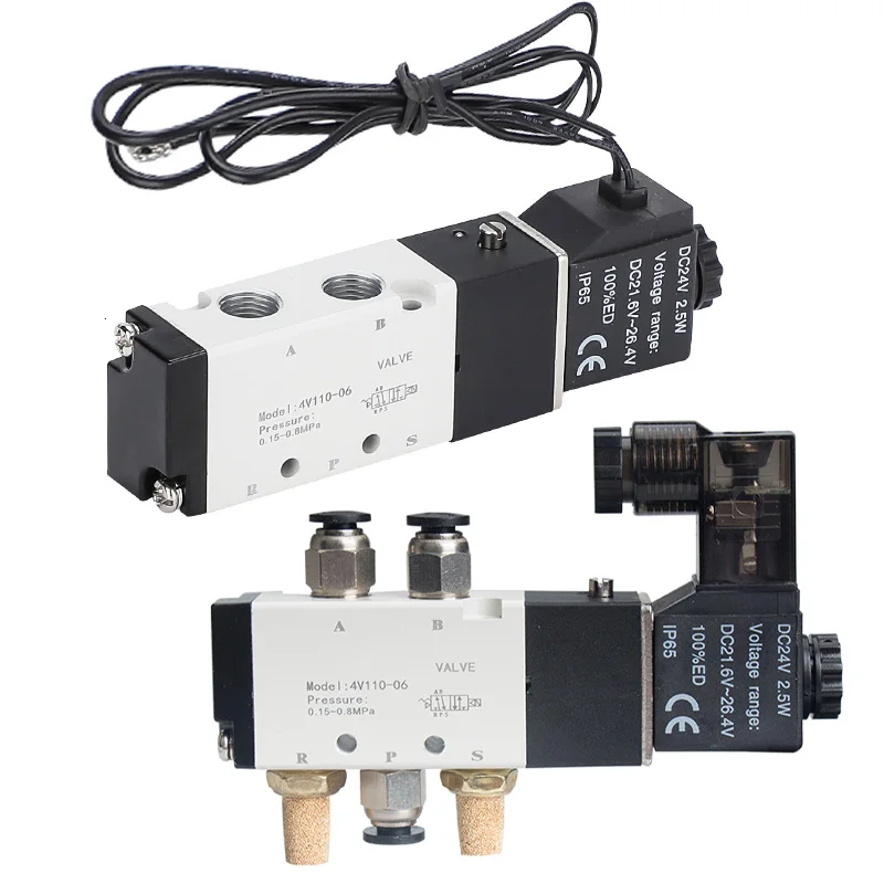 

4V110-06 1/8 Bsp Air Solenoid Valve 5 Way Port 2 Position Gas Pneumatic Electric Magnetic Valves DC12V 24V 110 V220V Coil Volt