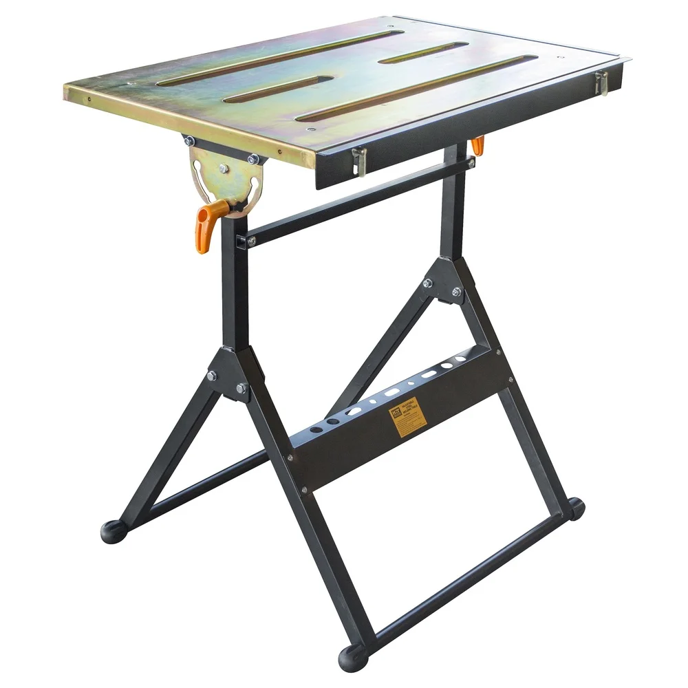 Adjustable Flameproof Steel Welding Table with Retractable Edge Guides Heavy Duty Metal Frame 330 lbs Capacity Portable Work