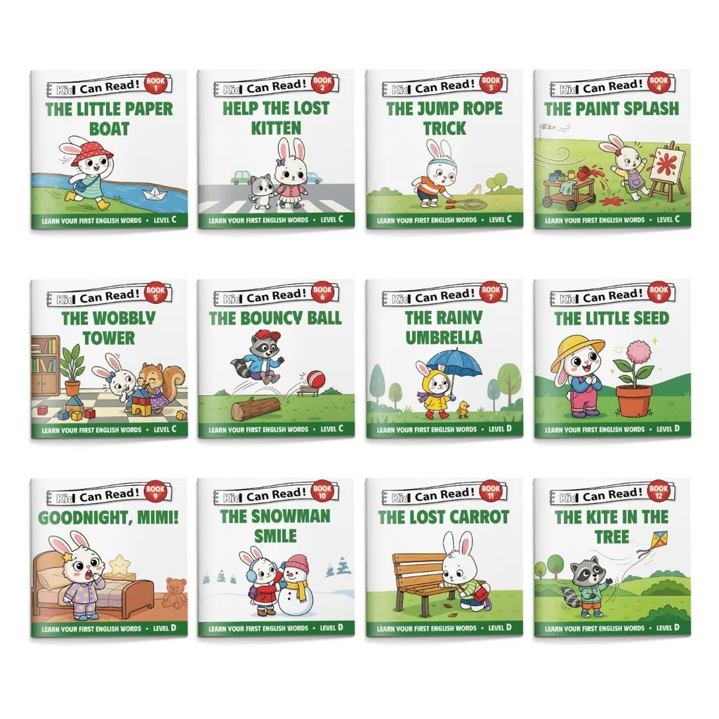 Kid Can Read! 12 Early Reader Books for Kids — A Lightweight, Grab-and-go 12-book Bundle for First English Words; Compact Pages