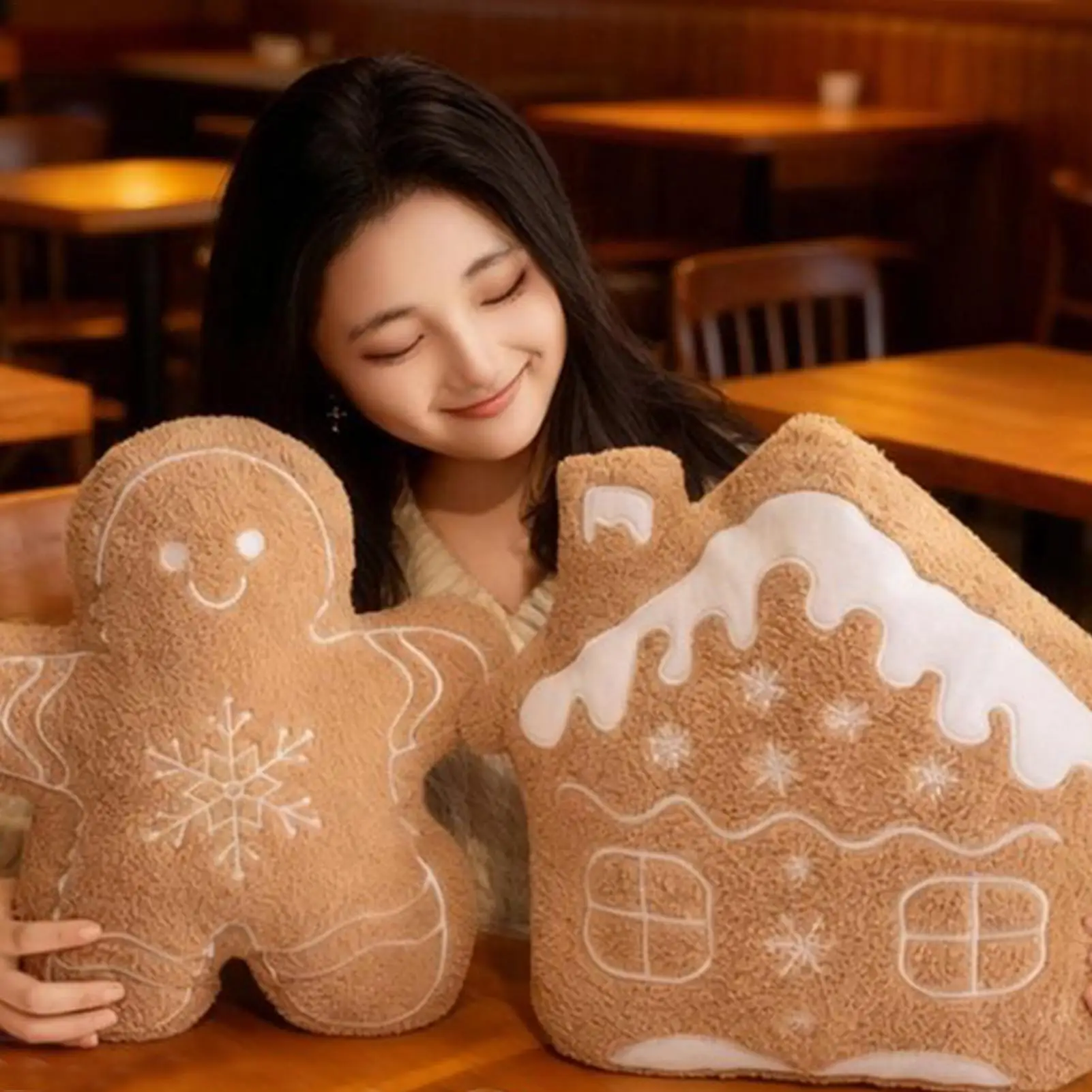 クリスマス用クッション かわいい装飾用ぬいぐるみ ジンジャーブレッドぬいぐるみ 家、ベッド、ソファ、赤ちゃん、幼児、感謝祭、ホリデー、室内用ソファ用