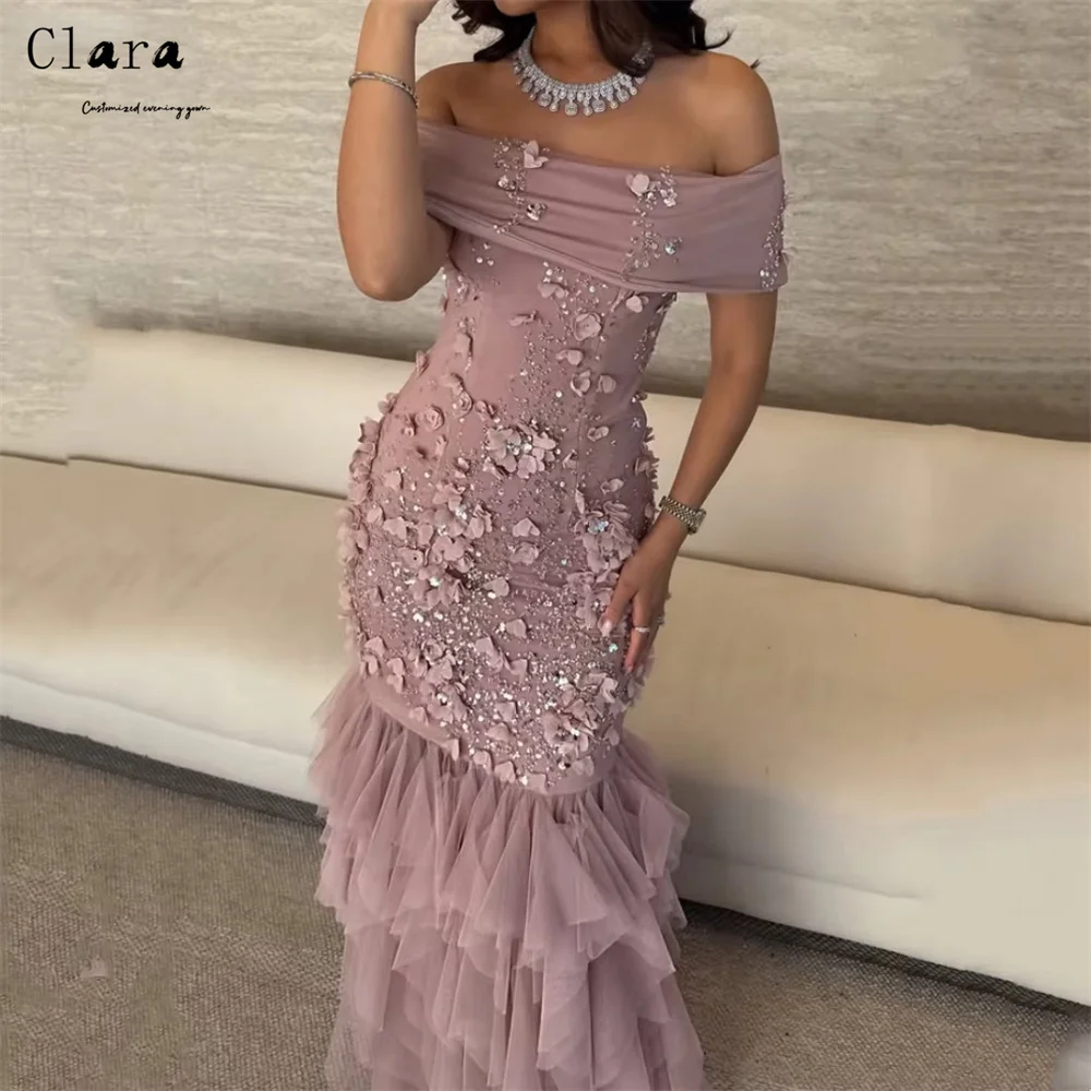 

Clara Custom Fishtail 3D Flowers Off-shoulder Sleeveless Prom Luxury Dresses 2025 Woman Luxury Evening Dress Party Long Dress