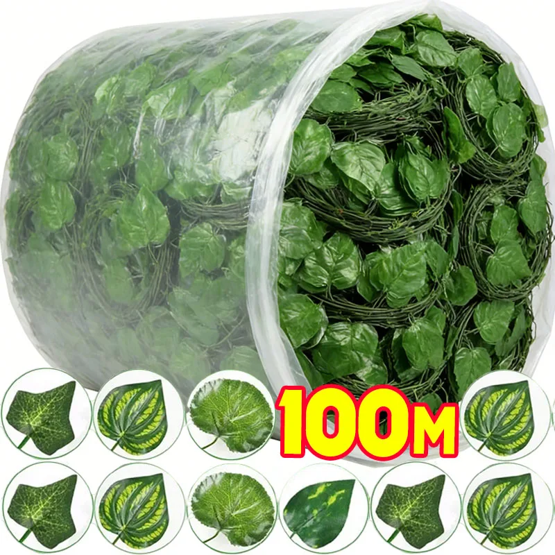 Guirlande suspendue de feuilles d'érable de vigne de lierre artificielle, fausses plantes, feuilles vertes en rotin pour noël, fête de mariage, décoration de maison