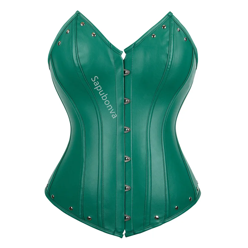 Green Leather Corset Zipper Plus Size Top Pirate Bustier Overbust Lingerie Burlesque Costumes Lace Up Sexy Women Black Red