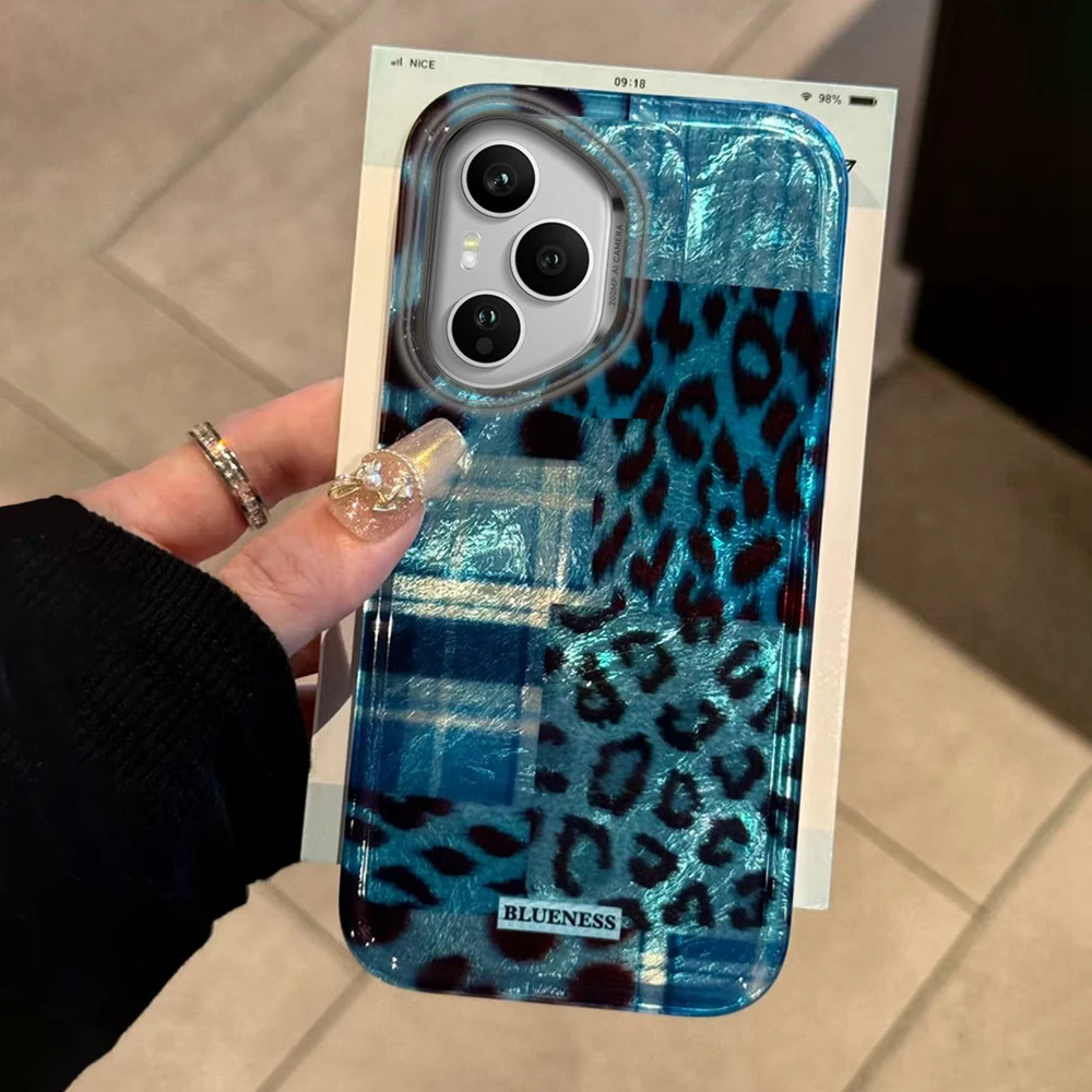 

Vintage Blue Leopard Print Phone Case for Honor 400 200 90 Smart Pro Magic7 6 5 70 Lite X9a X9c X9b X8b X8a X8c X7c X6c Cover